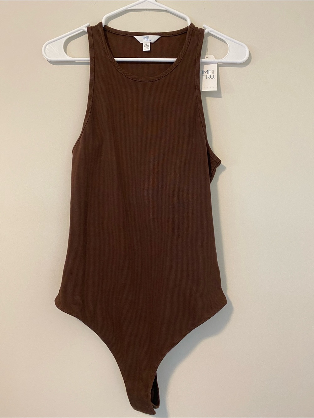 Time and Tru Sleeveless Ribbed One-Piece Bodysuit - Brown